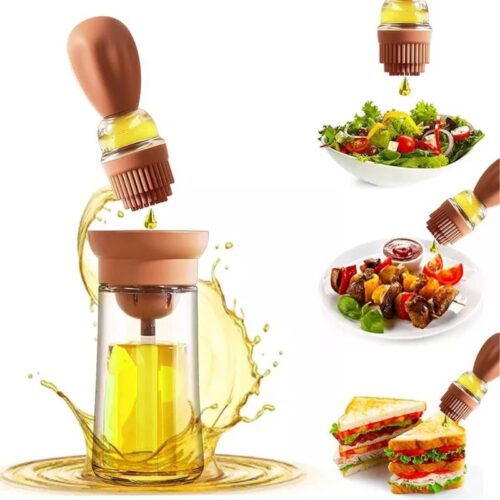 علبه زيت زجاج مع فرشاة سلكون